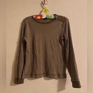 Ralph Lauren brown striped long sleeve shirt with faux leather elbow patches